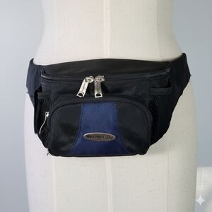 Ambico Belt Bag Camera Carry Black Blue Nylon Padded Zipper 34-46" Adjustable
